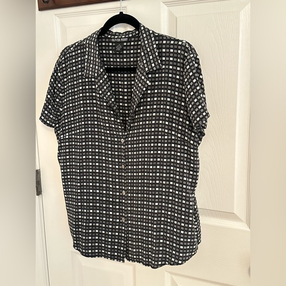 COPY - 100% Silk Button Down Checkered Grey Black White - Picture 3 of 7